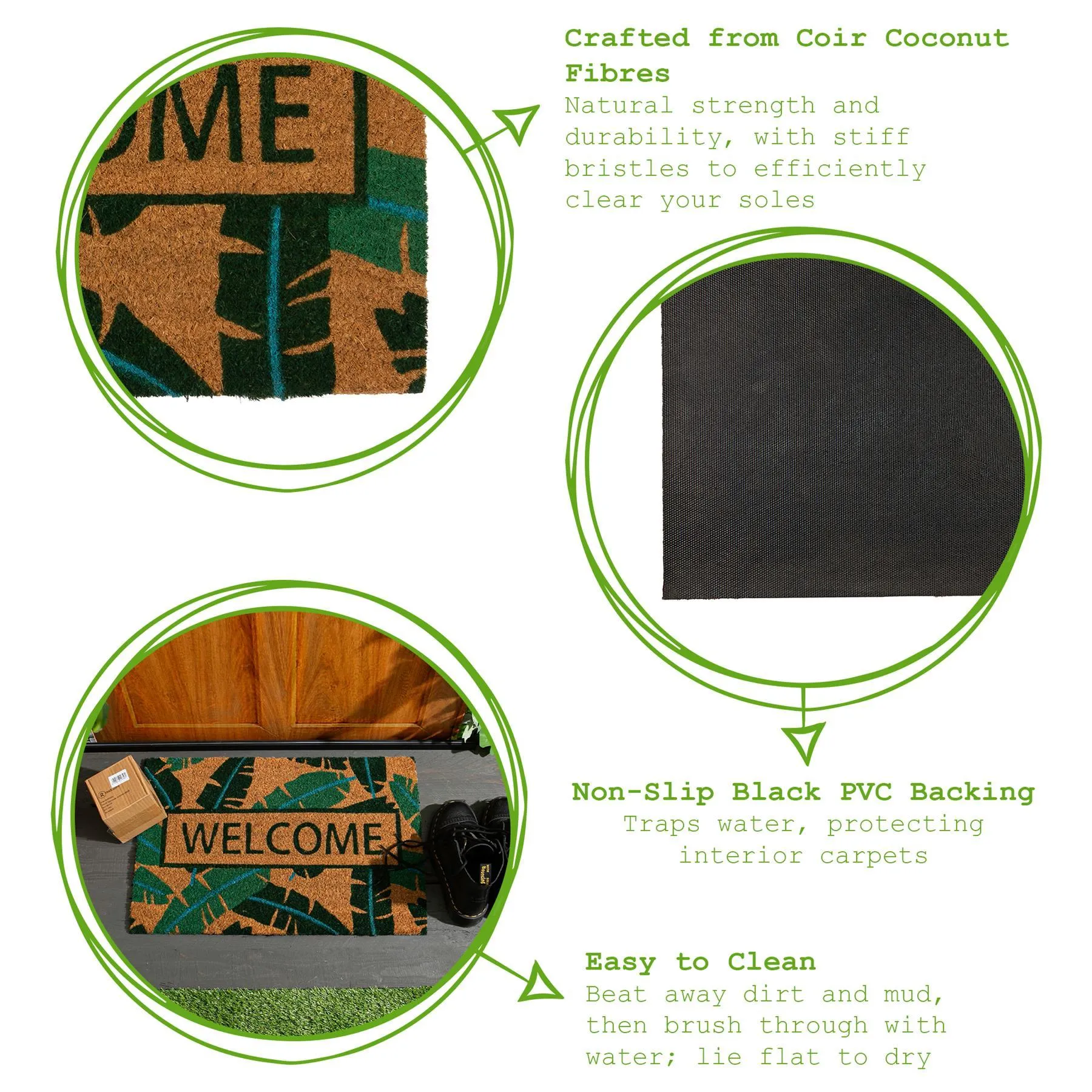 60cm x 40cm Banana Leaf Welcome Coir Door Mat - By Nicola Spring
