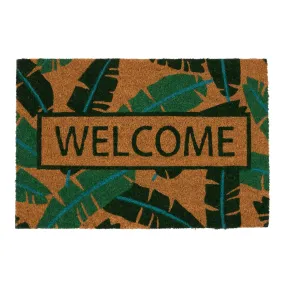 60cm x 40cm Banana Leaf Welcome Coir Door Mat - By Nicola Spring