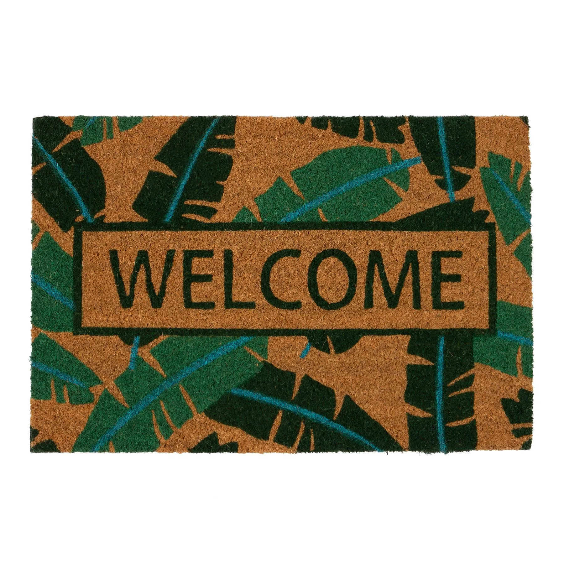 60cm x 40cm Banana Leaf Welcome Coir Door Mat - By Nicola Spring