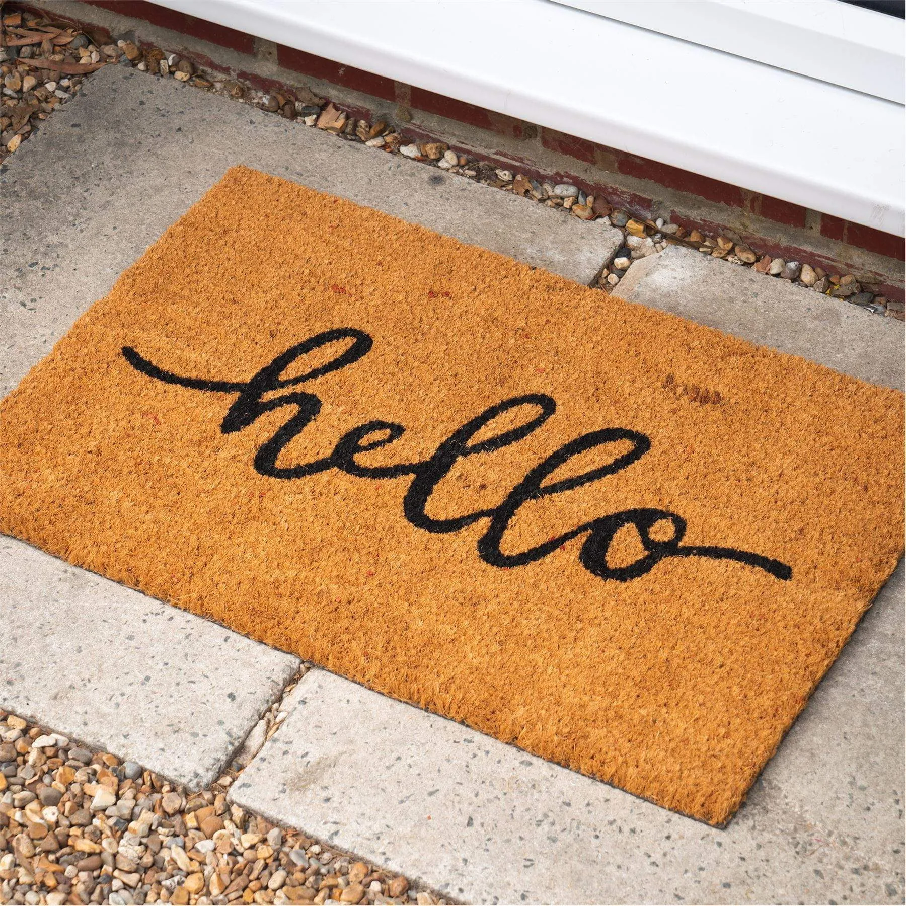 60cm x 40cm Brown Hello Coir Door Mat - By Nicola Spring