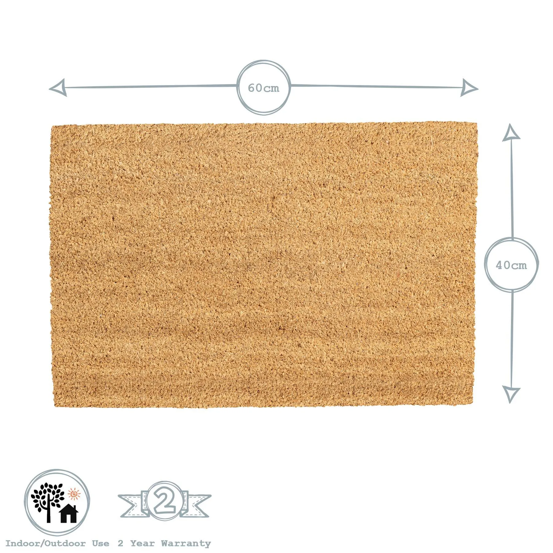 60cm x 40cm Brown Hello Coir Door Mat - By Nicola Spring