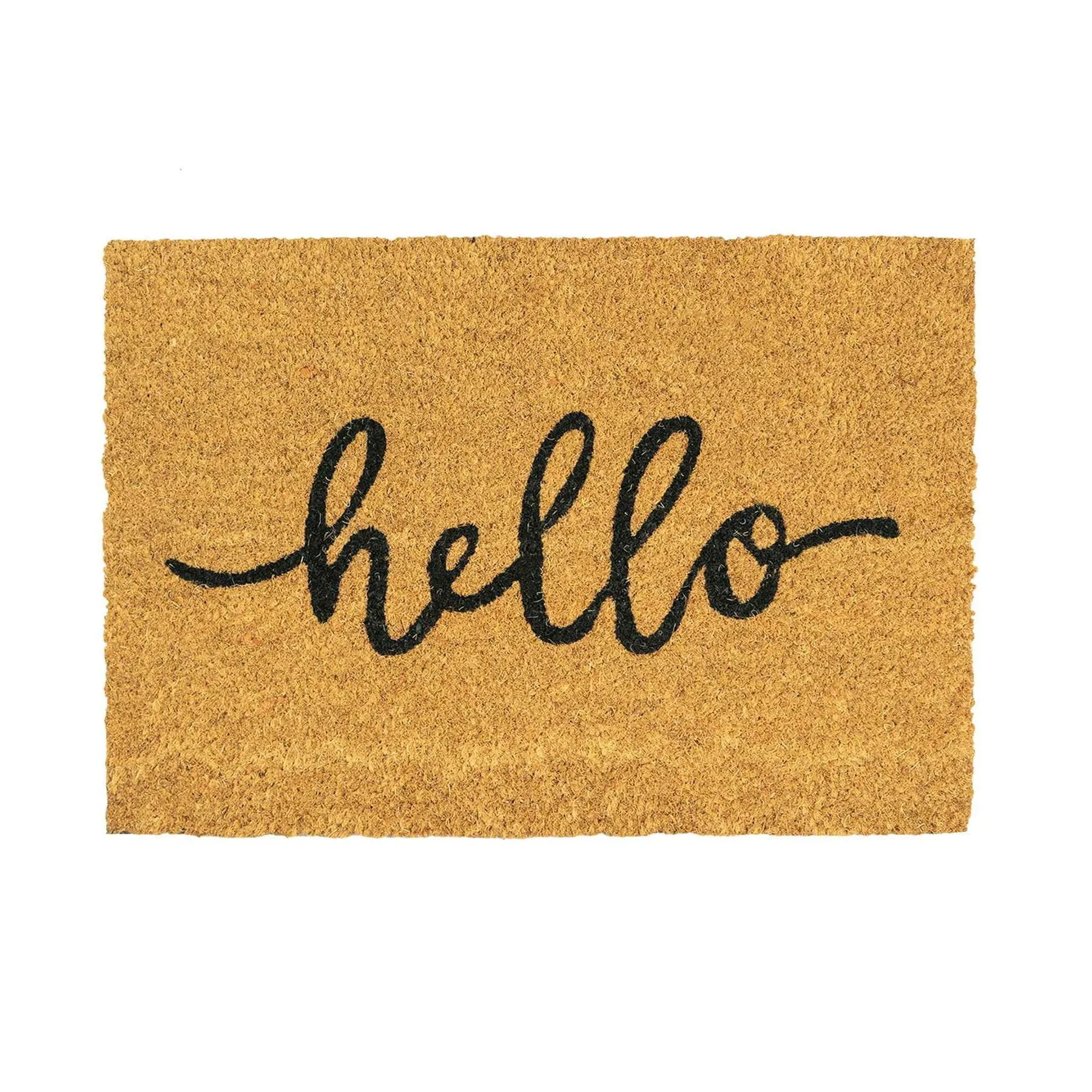 60cm x 40cm Brown Hello Coir Door Mat - By Nicola Spring