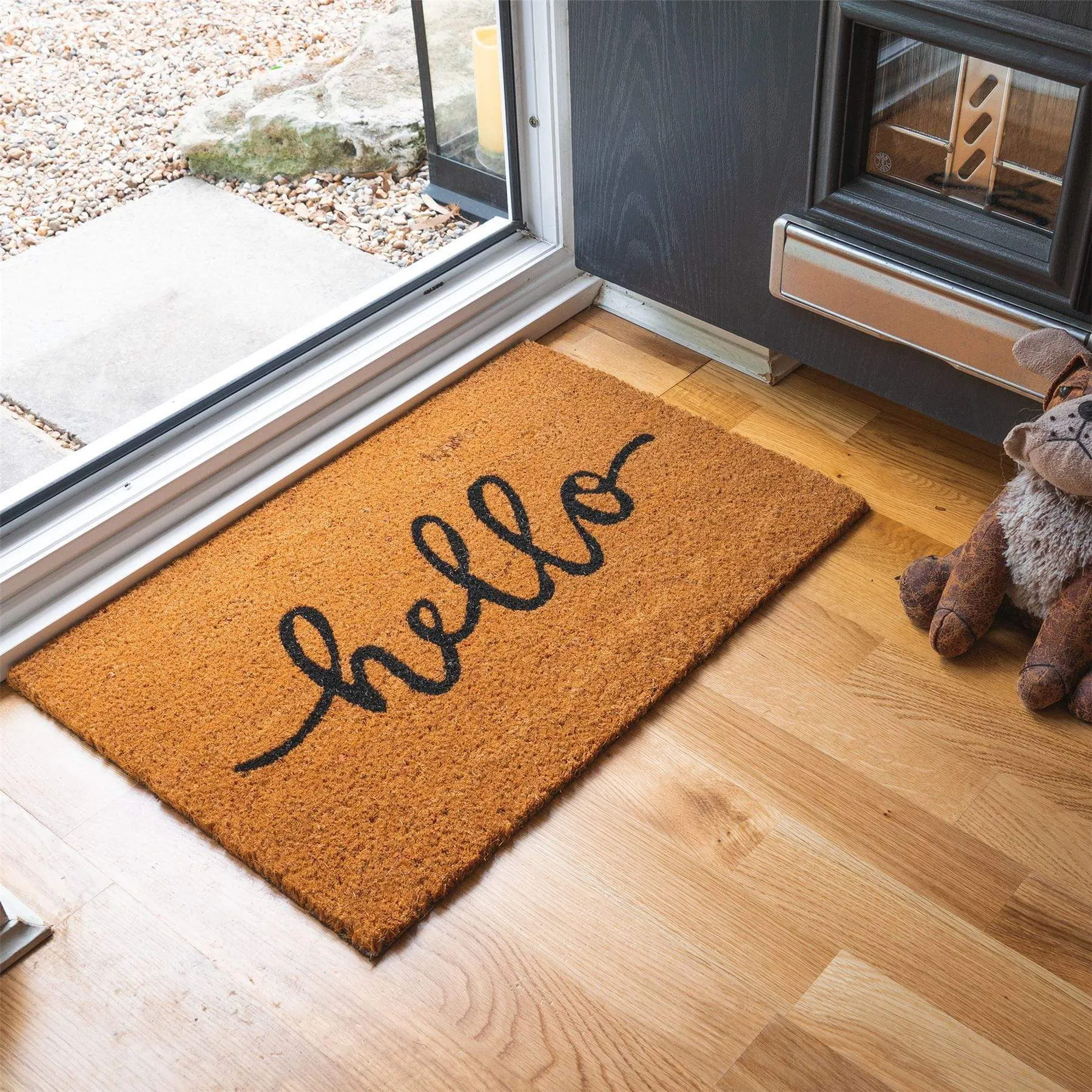 60cm x 40cm Brown Hello Coir Door Mat - By Nicola Spring