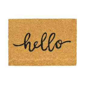 60cm x 40cm Brown Hello Coir Door Mat - By Nicola Spring