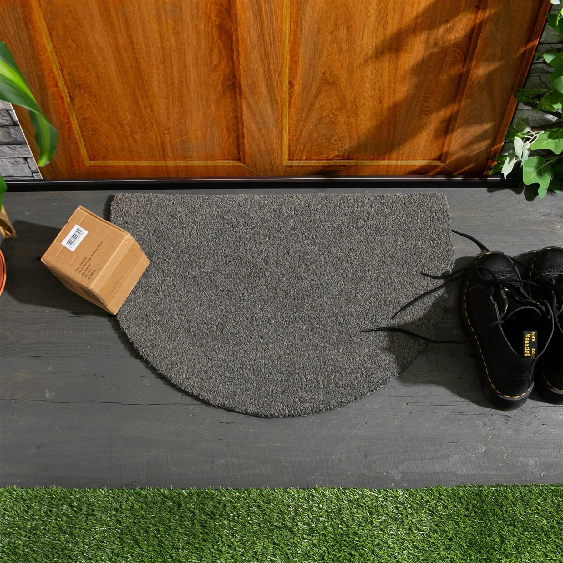 60cm x 40cm Grey Coir Half Moon Door Mat - By Nicola Spring