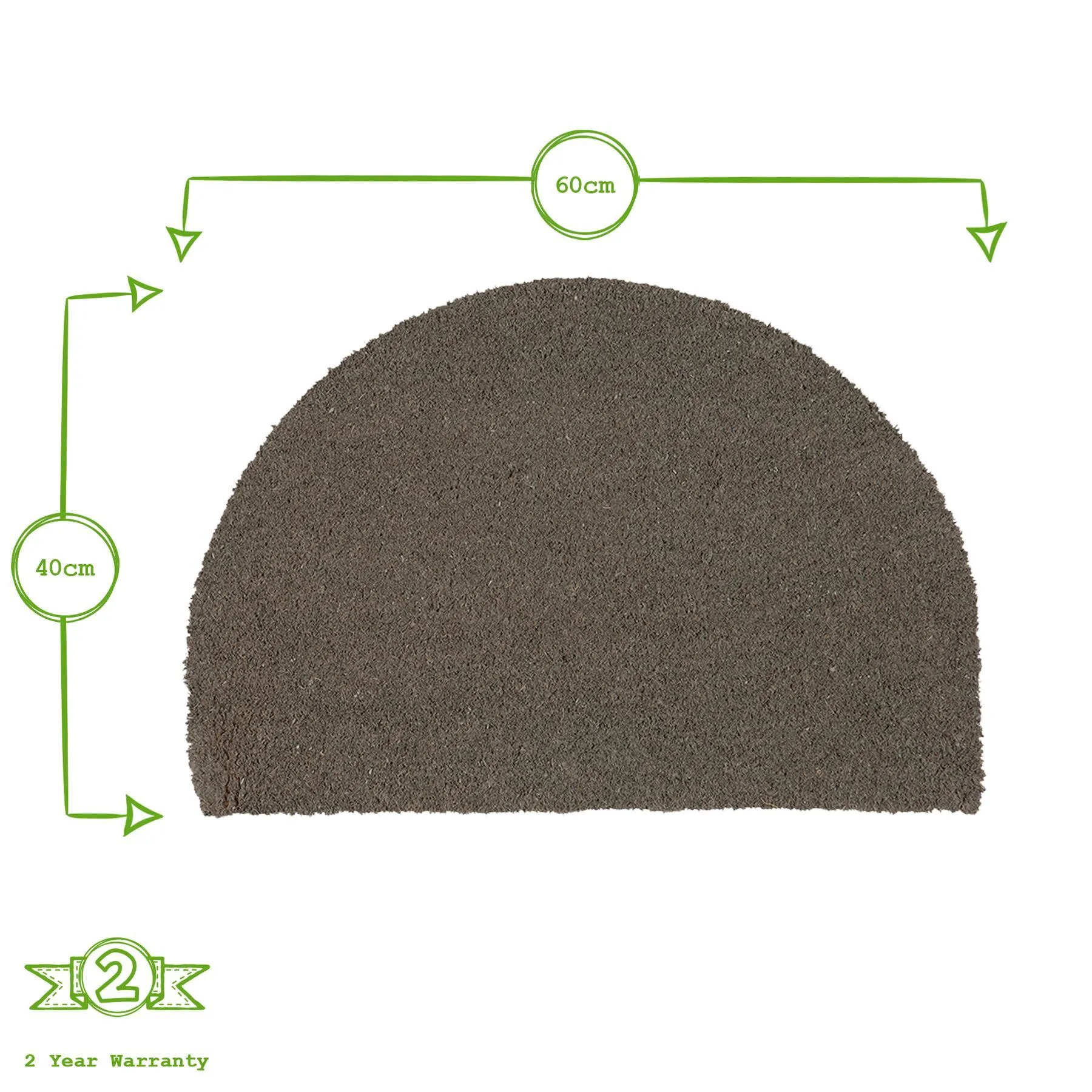 60cm x 40cm Grey Coir Half Moon Door Mat - By Nicola Spring