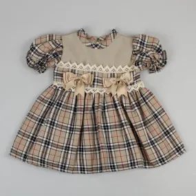 Baby Girls Beige Tartan Dress - Christmas Outfit