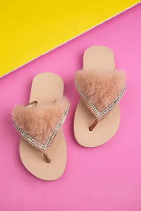 Beige Fur Flip Flop
