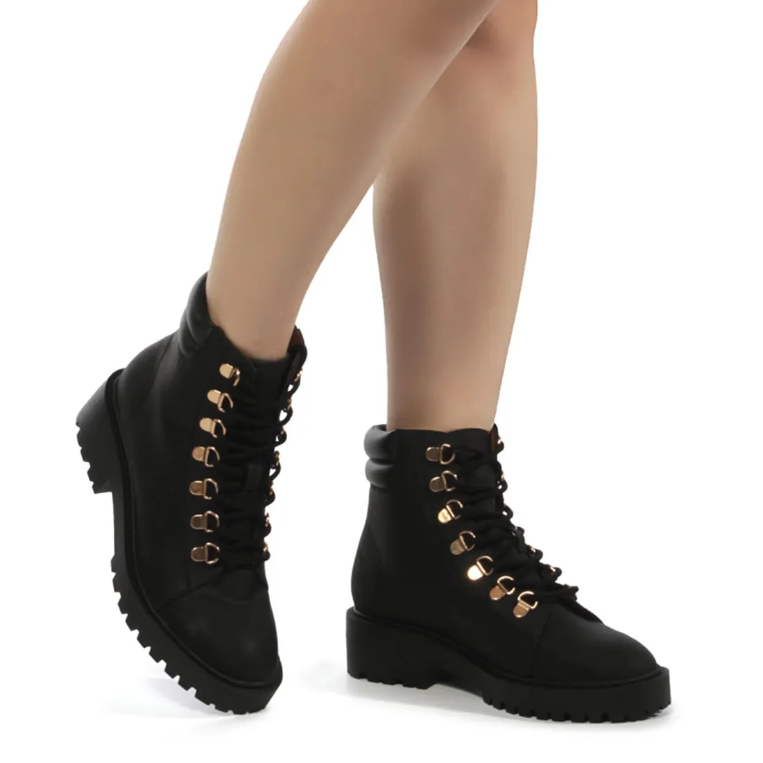 Black Smooth lace-Up Boots