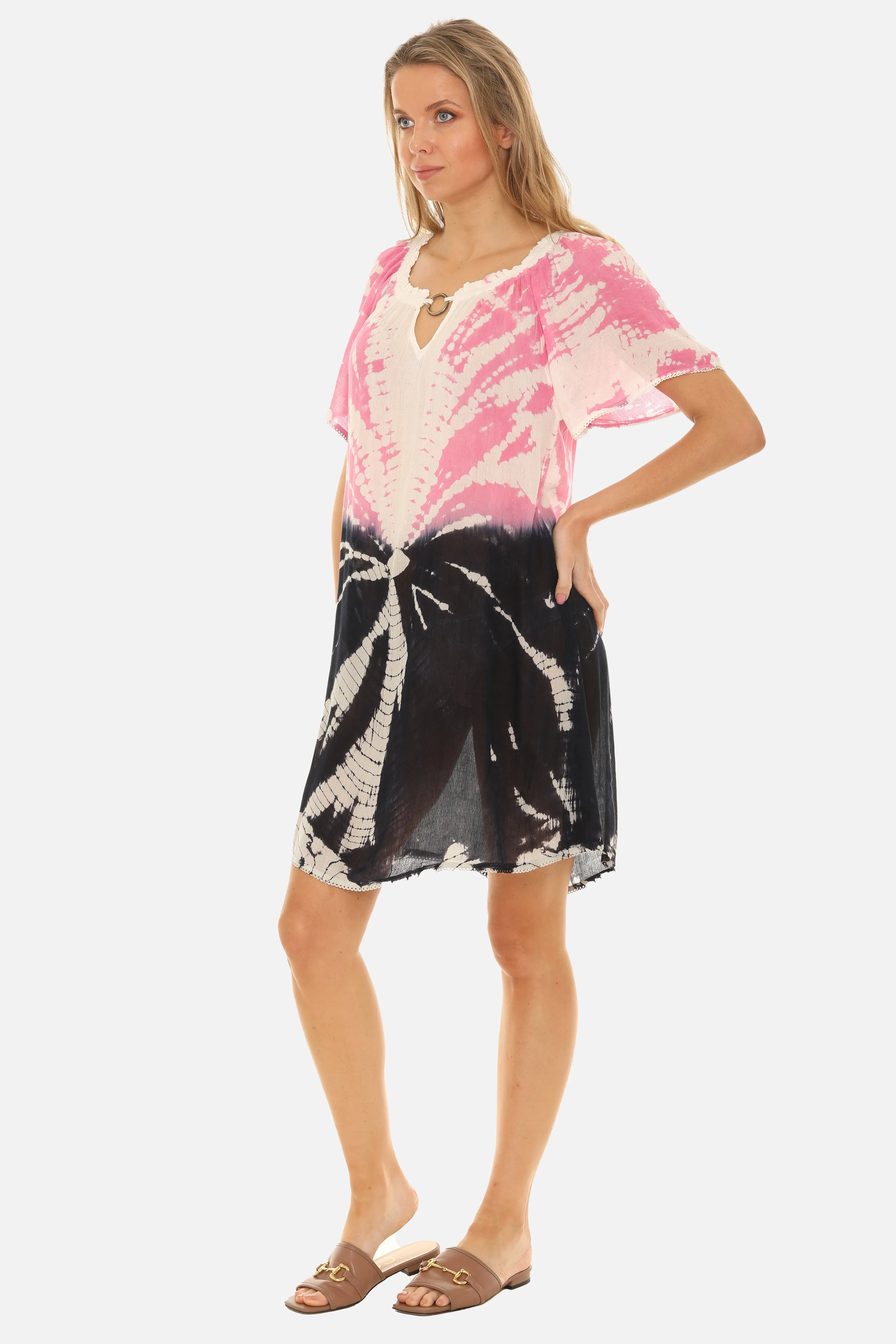 Boho Chic Tie Dye Midi Dress with Keyhole Neckline