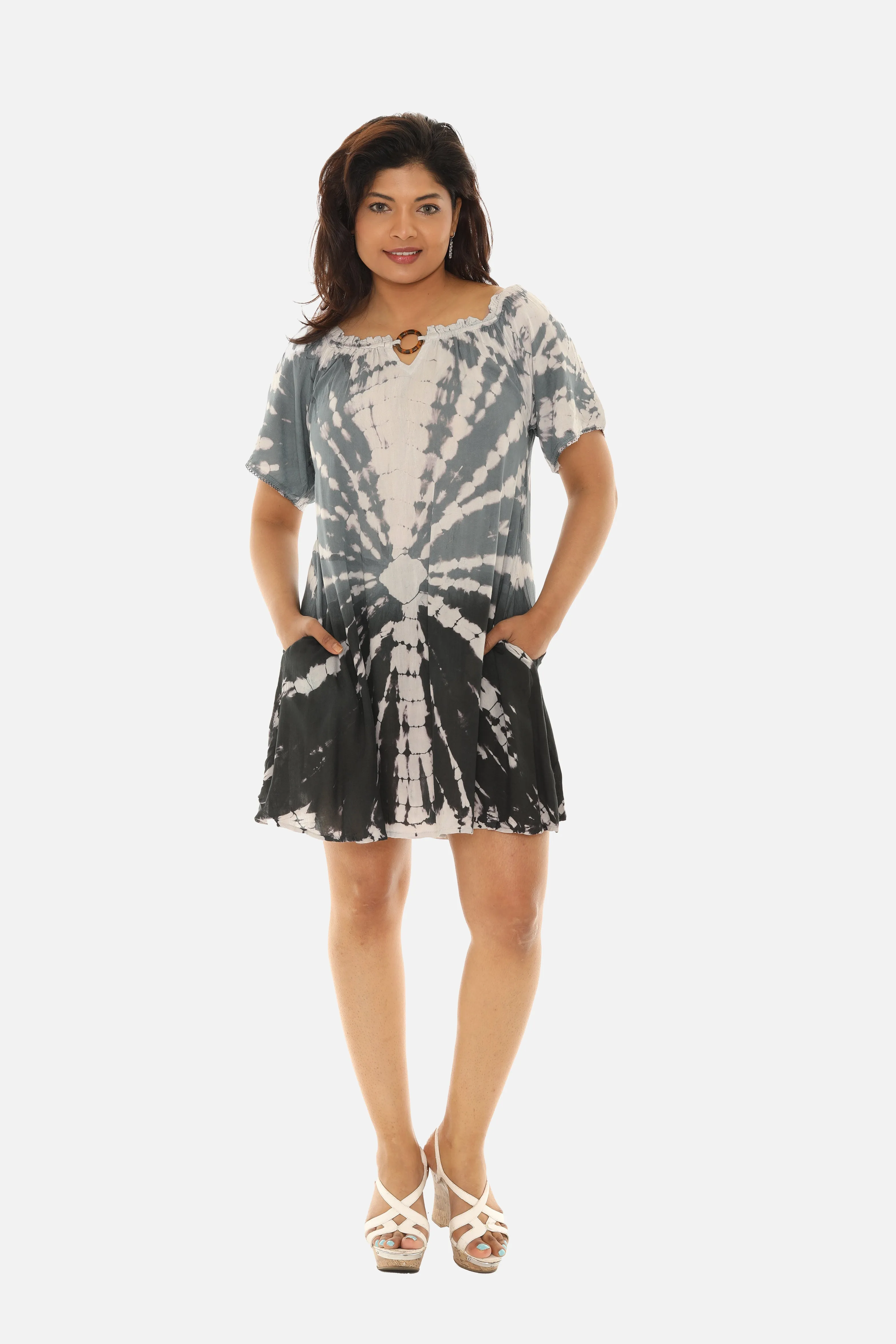 Boho Chic Tie Dye Midi Dress with Keyhole Neckline