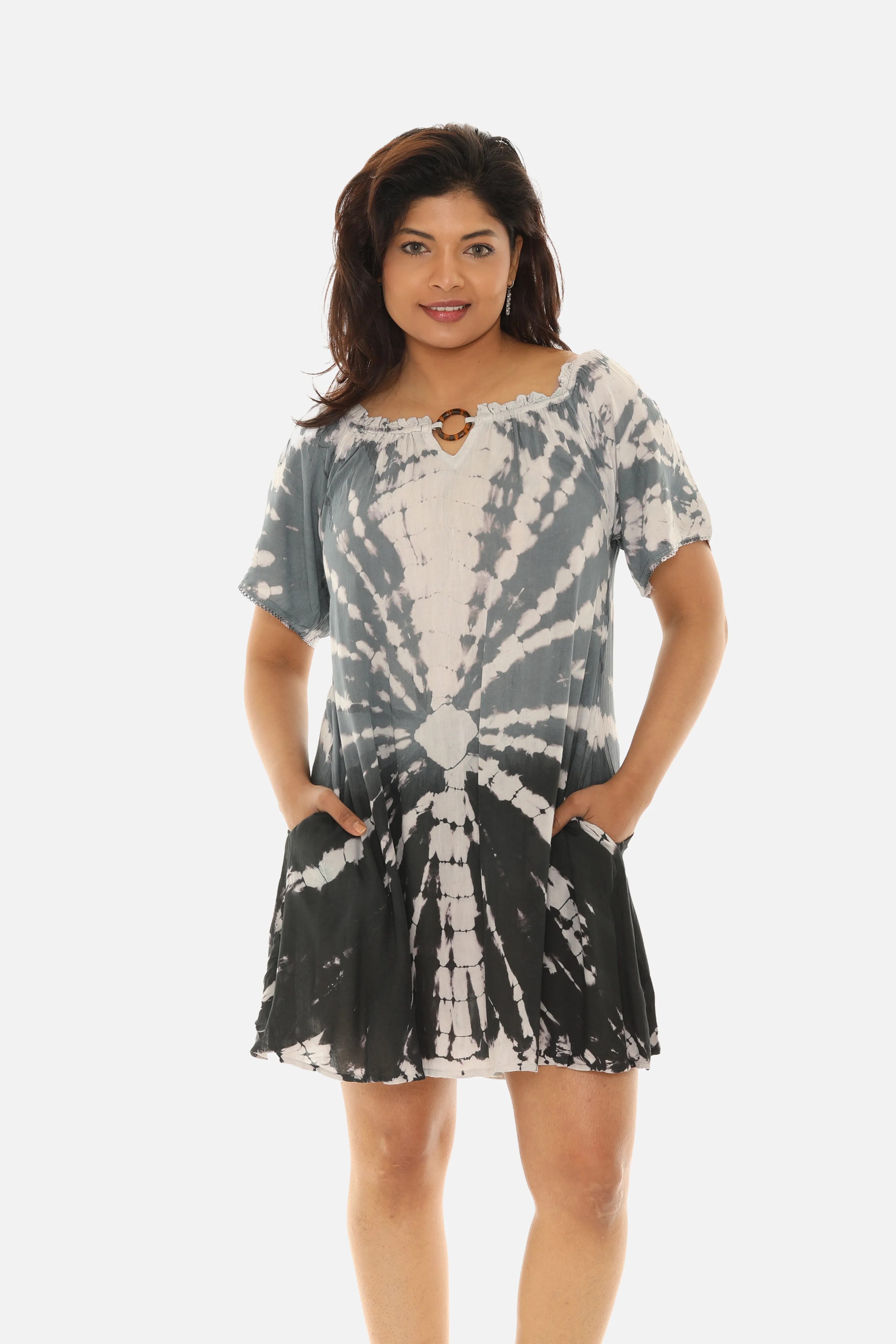 Boho Chic Tie Dye Midi Dress with Keyhole Neckline