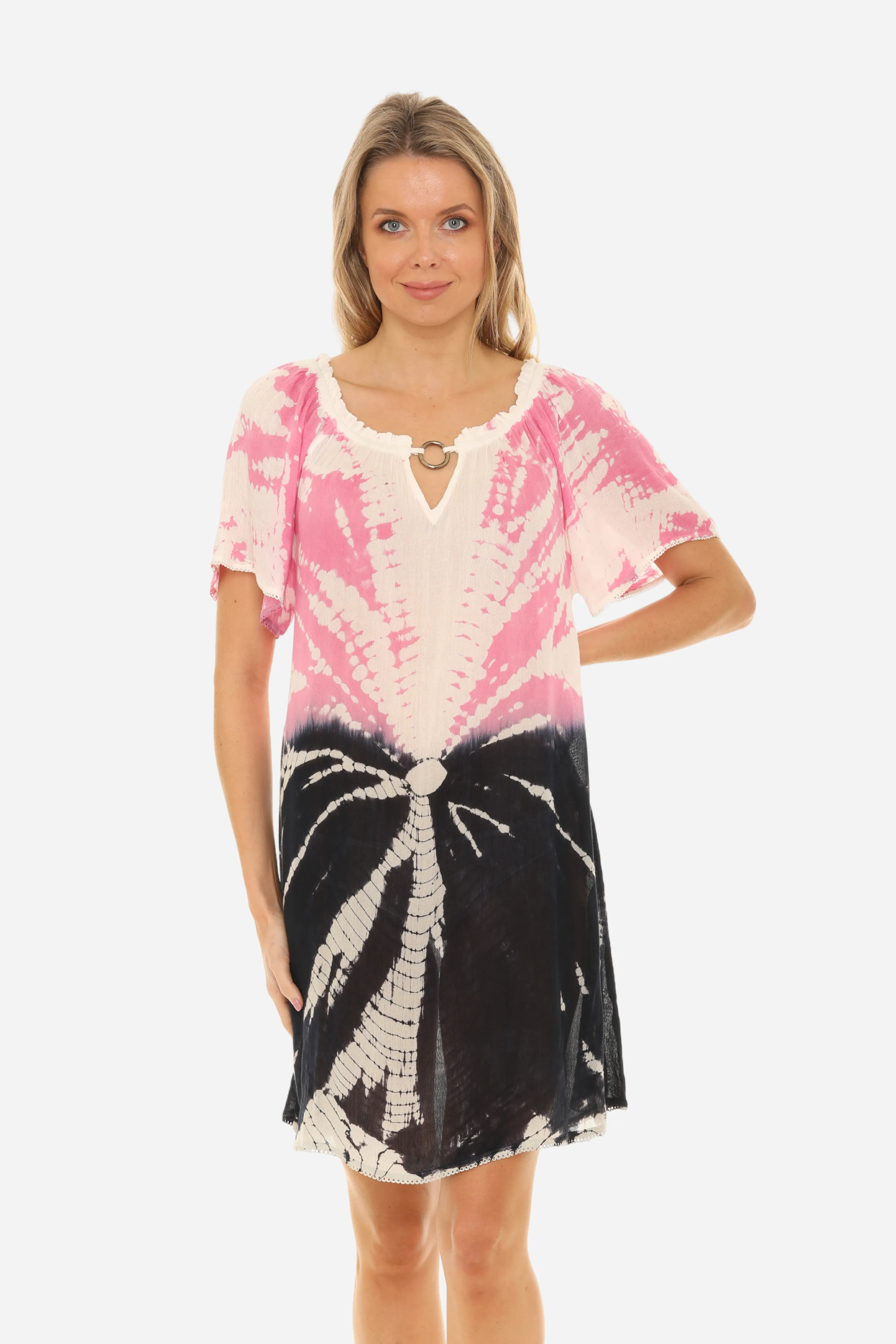 Boho Chic Tie Dye Midi Dress with Keyhole Neckline