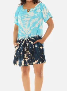 Boho Chic Tie Dye Midi Dress with Keyhole Neckline