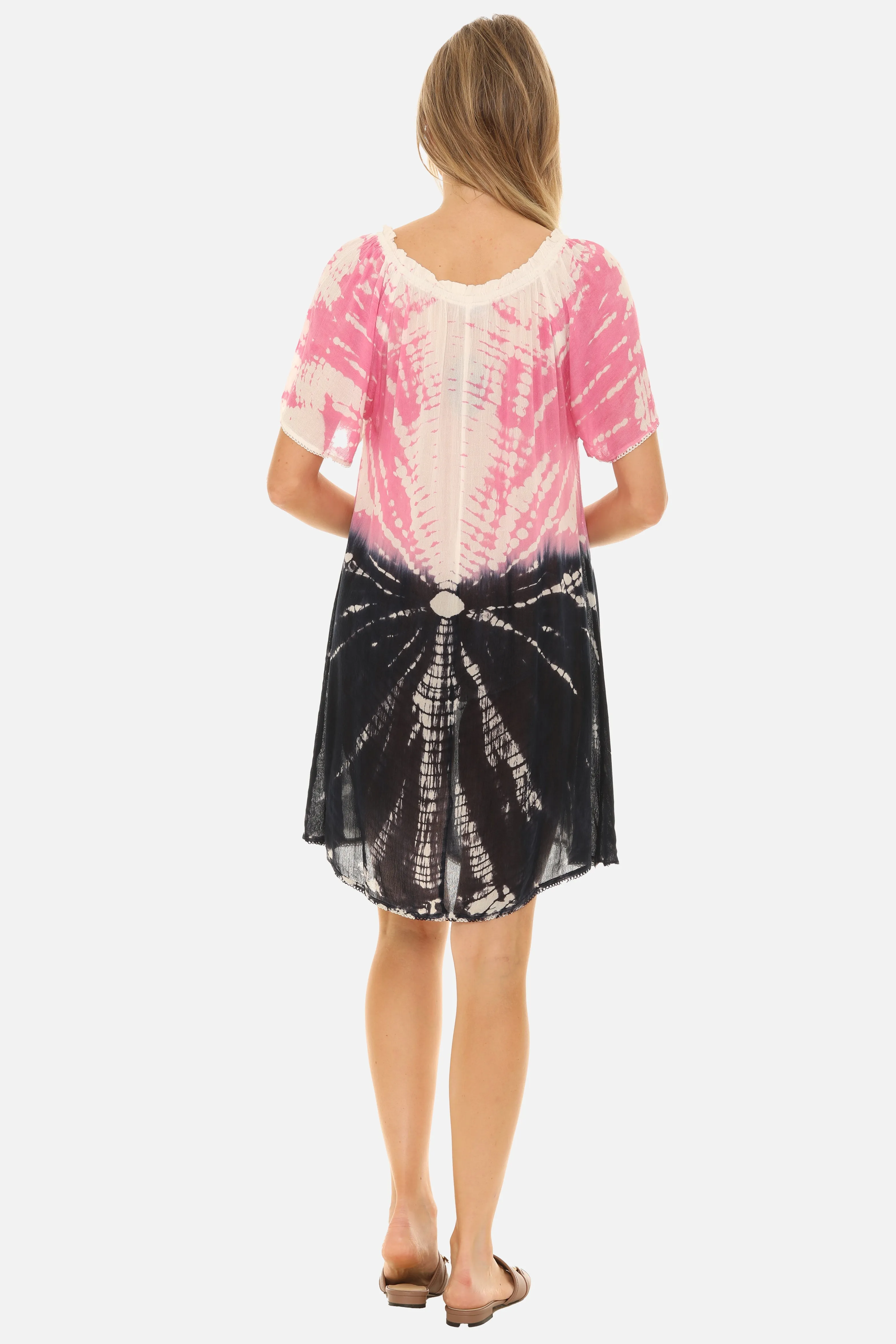 Boho Chic Tie Dye Midi Dress with Keyhole Neckline