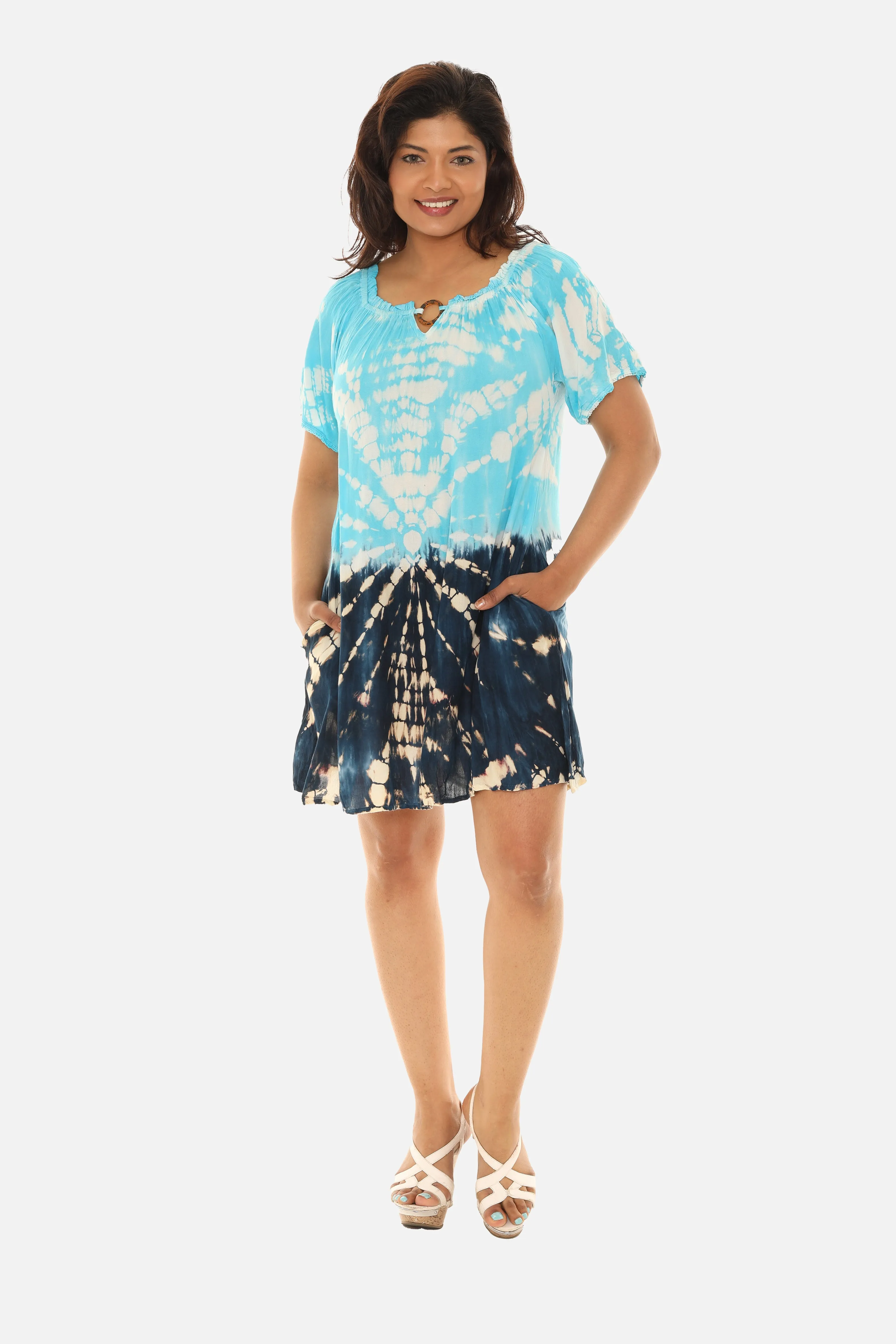 Boho Chic Tie Dye Midi Dress with Keyhole Neckline