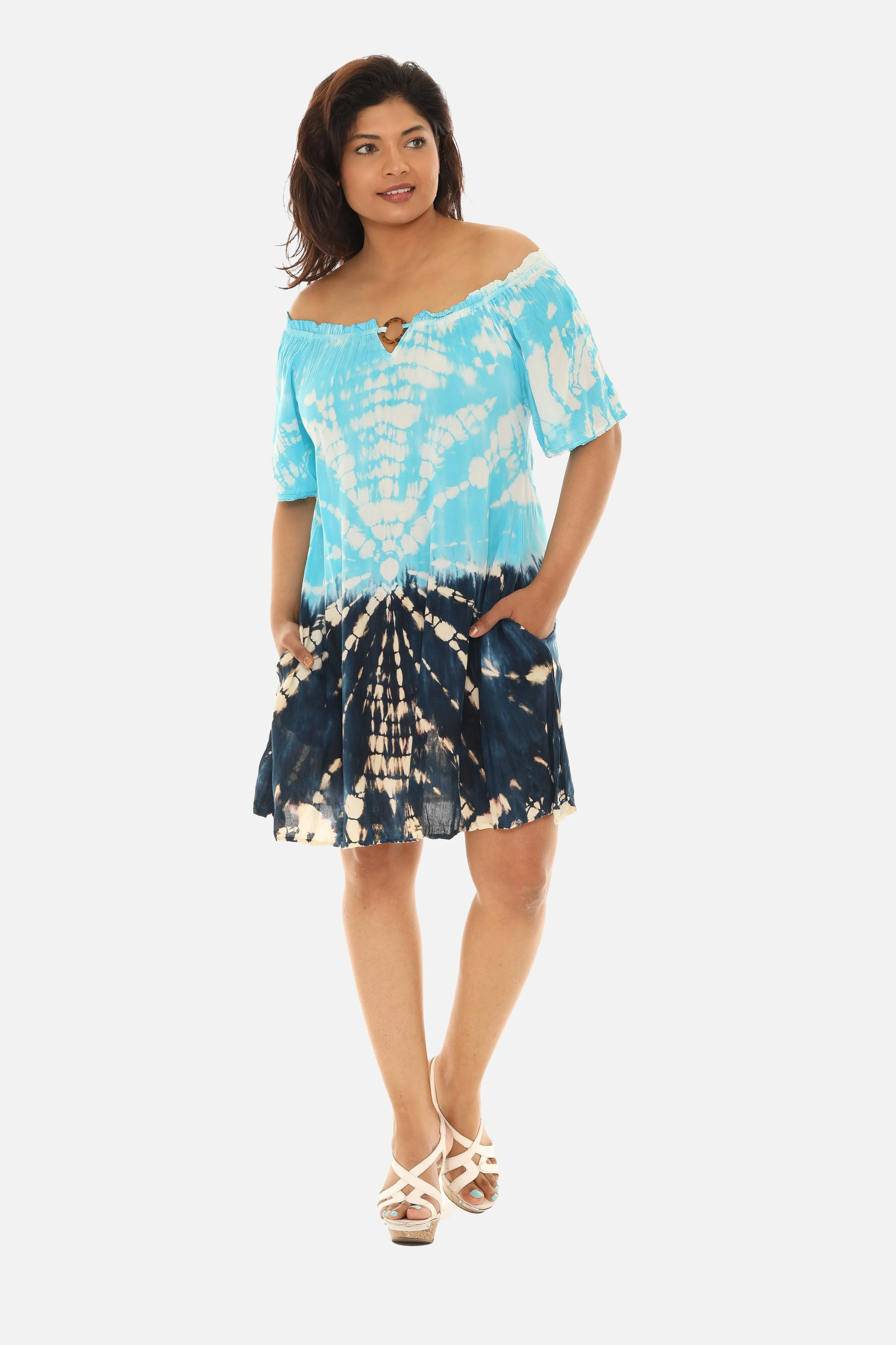 Boho Chic Tie Dye Midi Dress with Keyhole Neckline