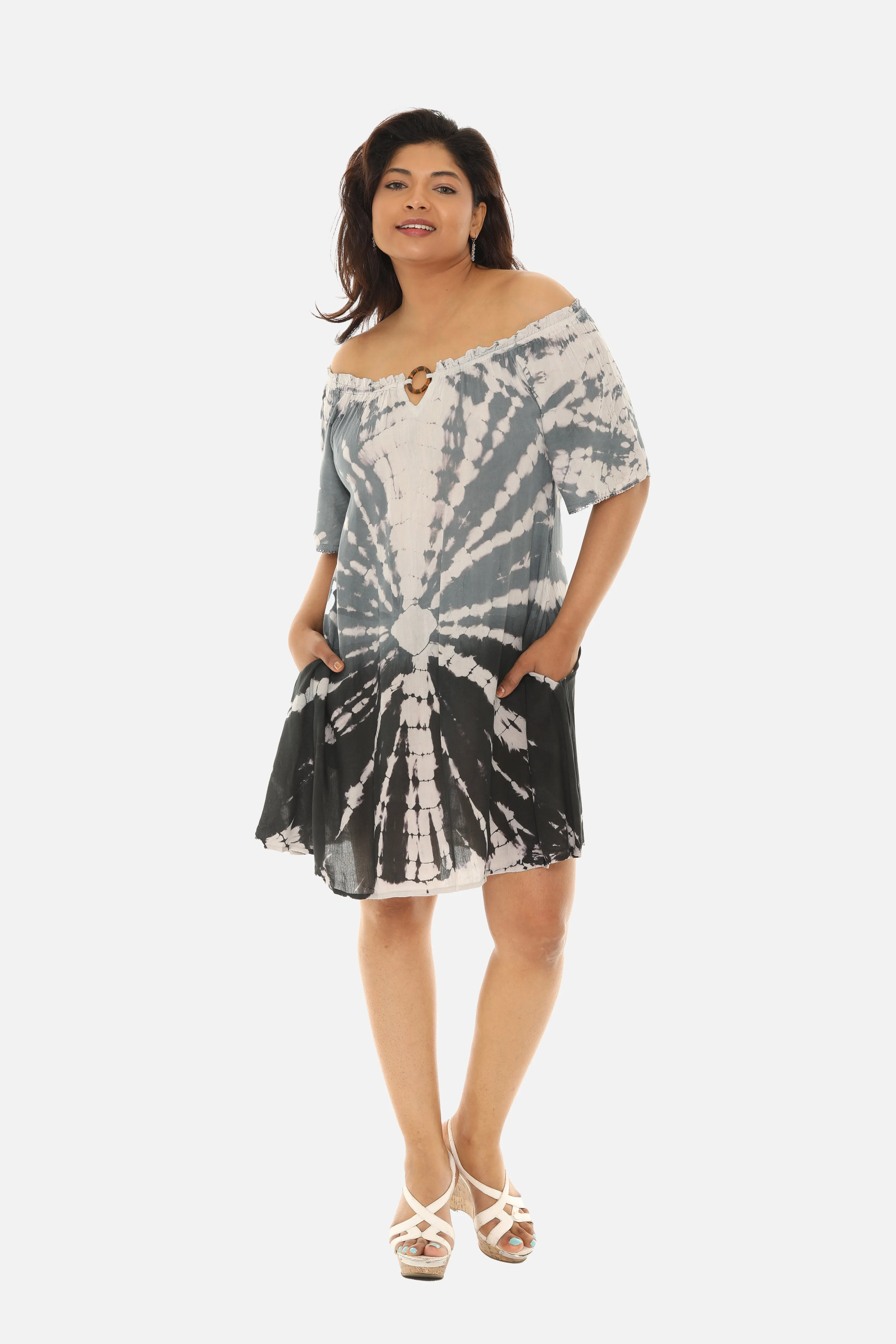 Boho Chic Tie Dye Midi Dress with Keyhole Neckline