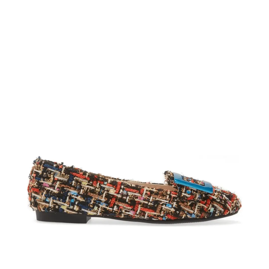Cecelia New York Reggie Blue Multi Metal Buckle Slip On Rounded Toe Flats Shoes