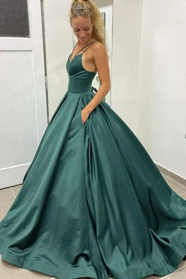 Chic A-line Spaghetti Straps Simple Prom Dress Satin Formal Dress  TP1040