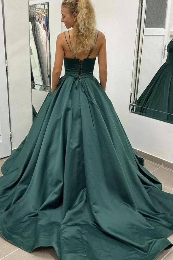 Chic A-line Spaghetti Straps Simple Prom Dress Satin Formal Dress  TP1040