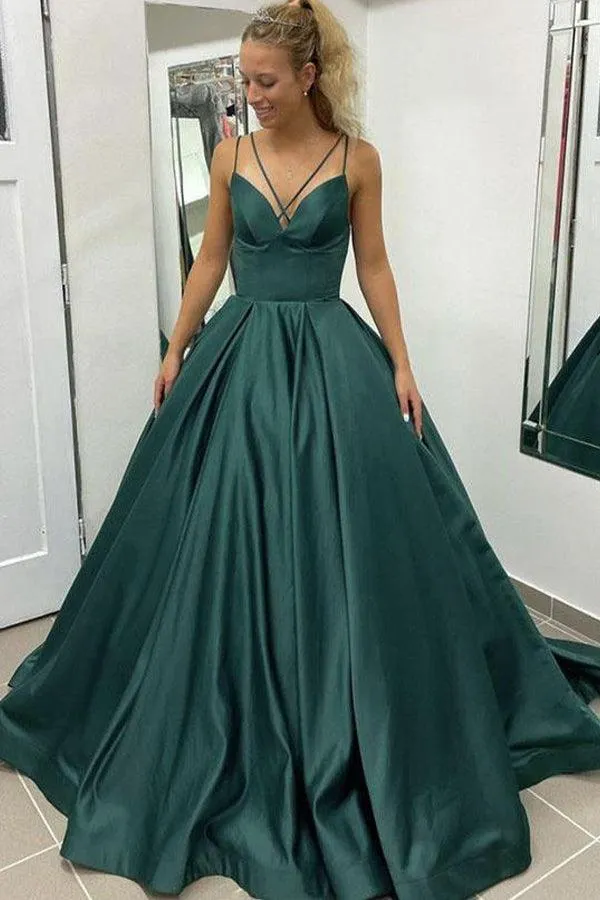 Chic A-line Spaghetti Straps Simple Prom Dress Satin Formal Dress  TP1040