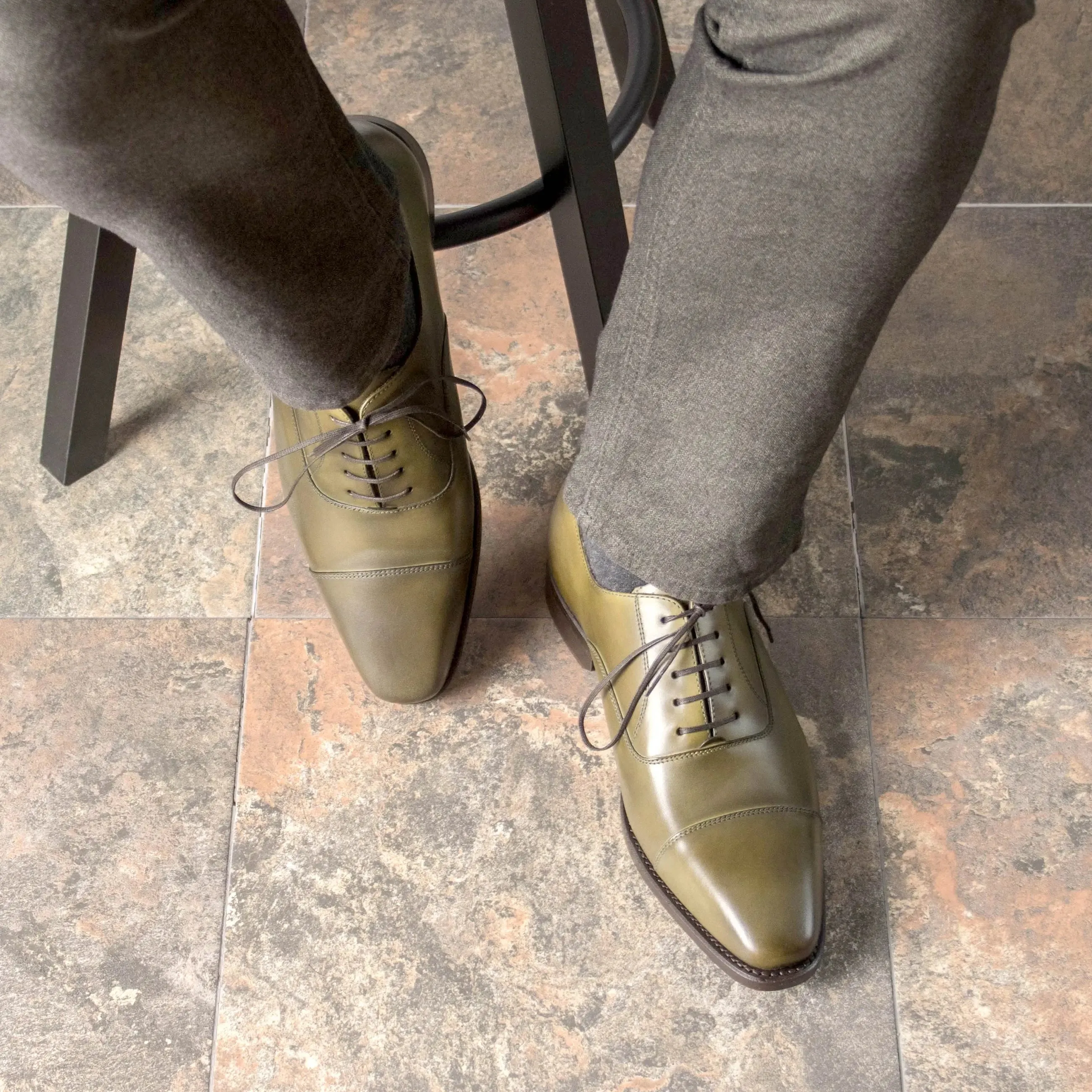 DapperFam Rafael in Olive Men's Italian Leather Oxford