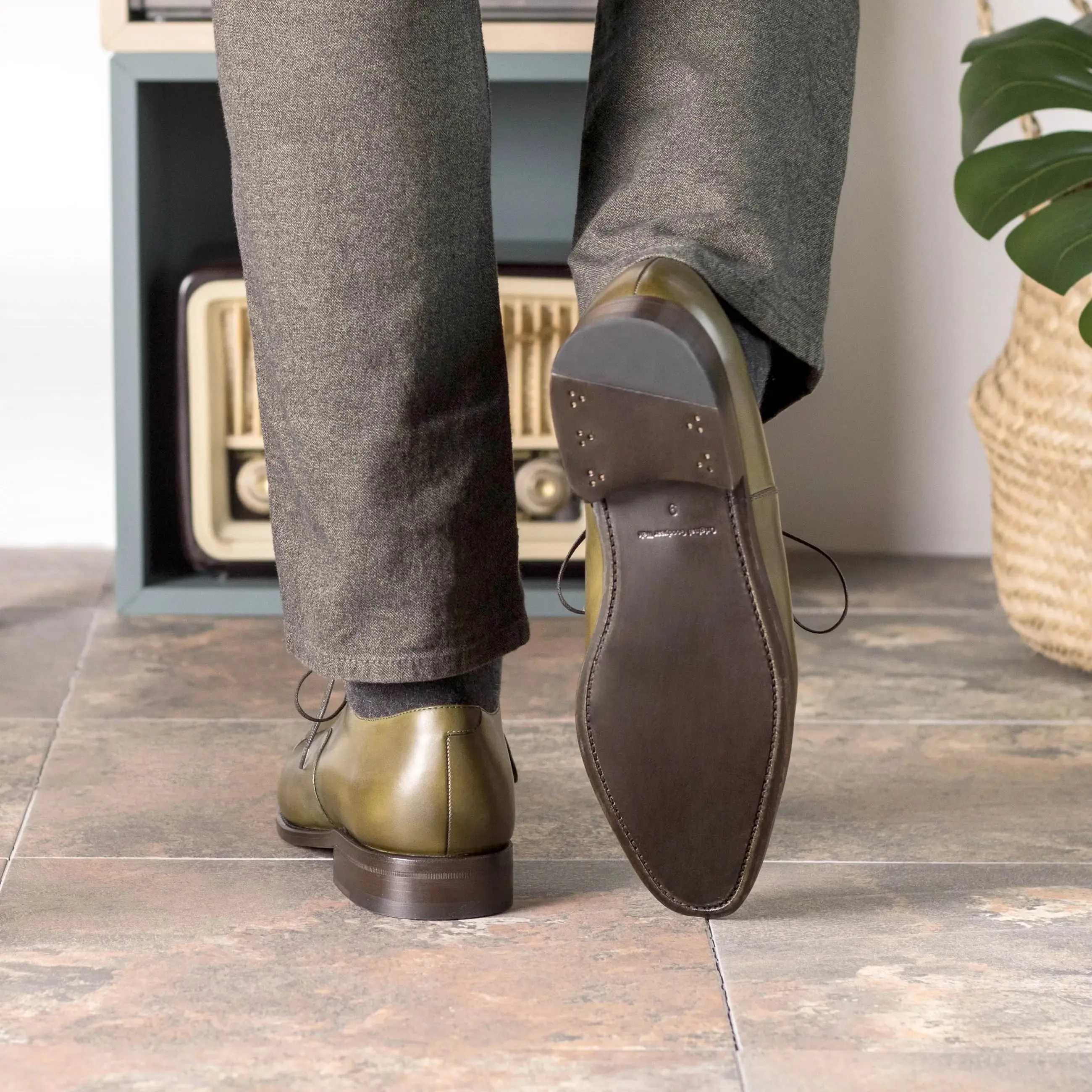 DapperFam Rafael in Olive Men's Italian Leather Oxford