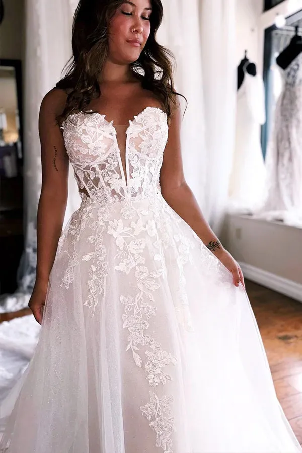 Elegant Tulle Appliques Strapless A-Line Princess Wedding Dress TN402