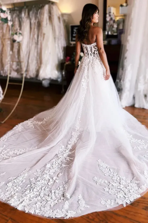 Elegant Tulle Appliques Strapless A-Line Princess Wedding Dress TN402