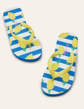 Fun Printed Flip Flops-Ivory/Blue Lemons
