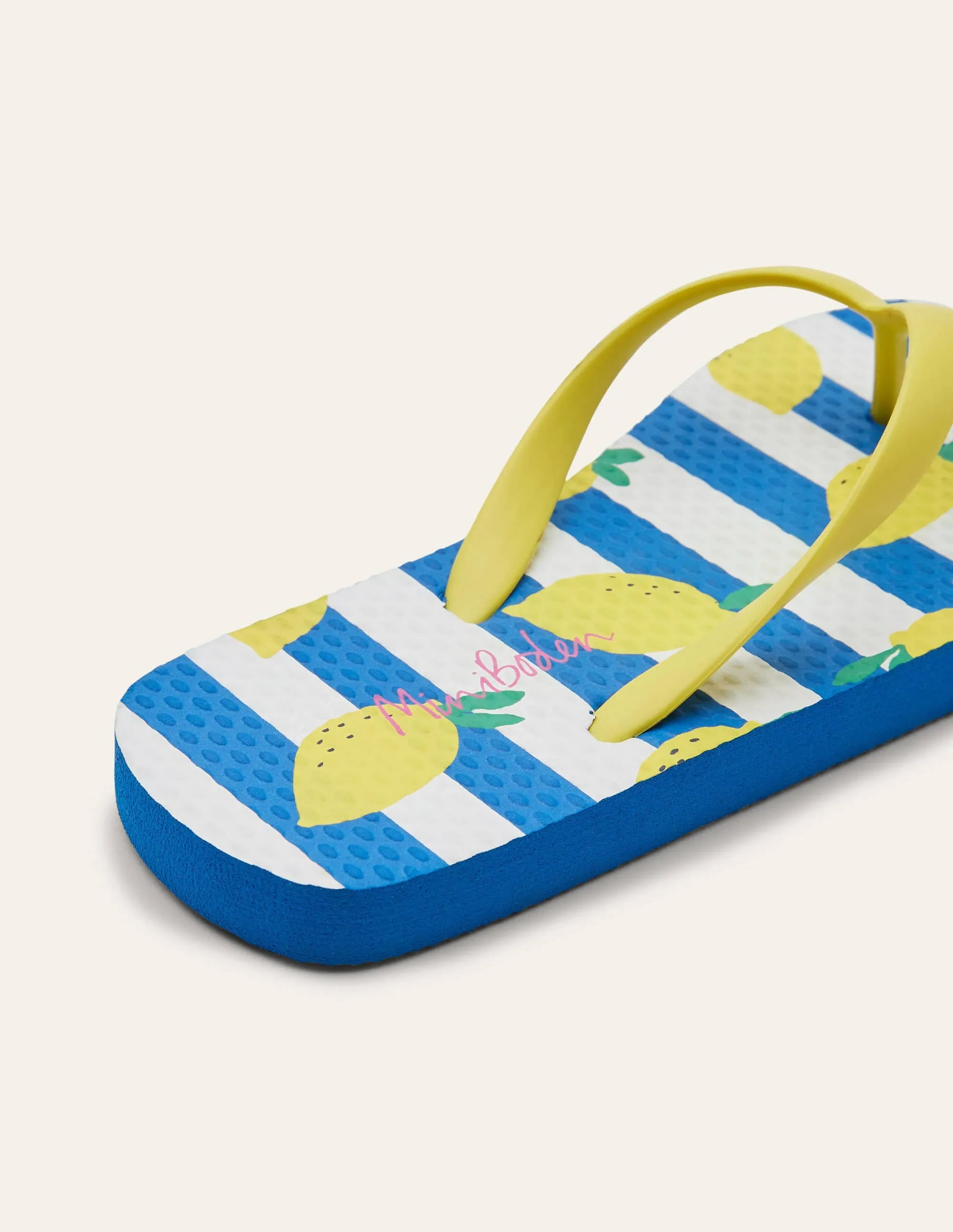 Fun Printed Flip Flops-Ivory/Blue Lemons