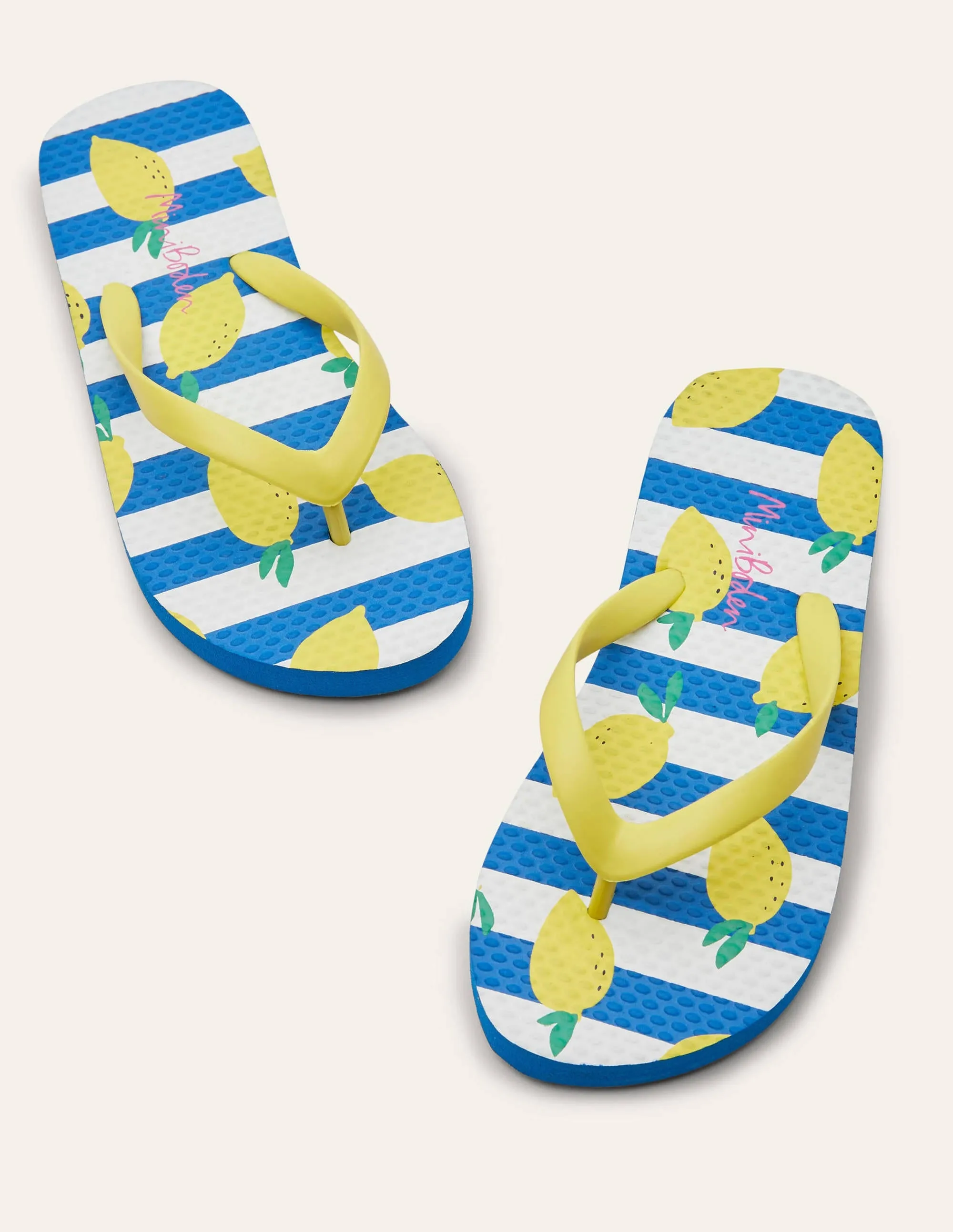 Fun Printed Flip Flops-Ivory/Blue Lemons