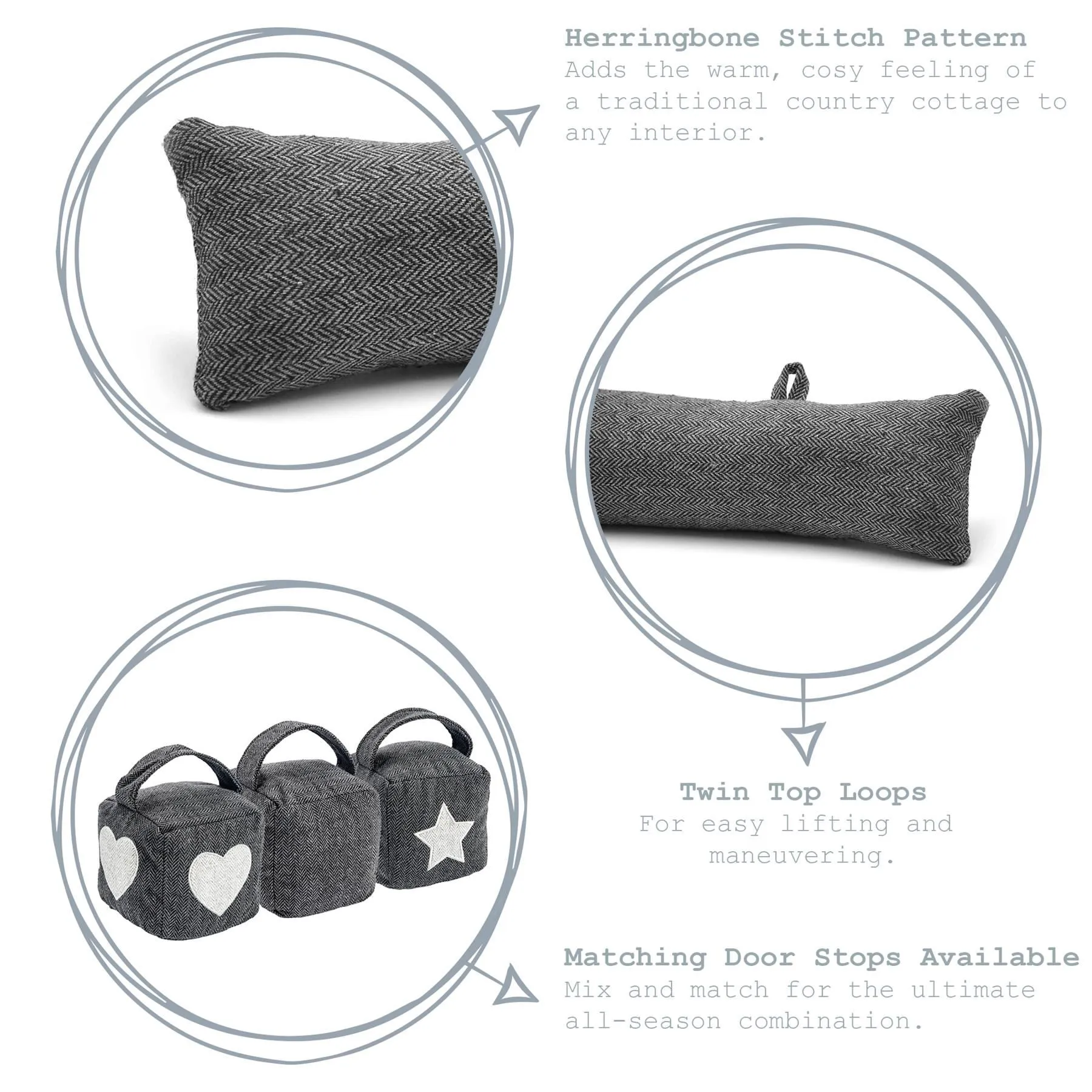 Grey Herringbone Draught Excluder - 80cm - By Nicola Spring