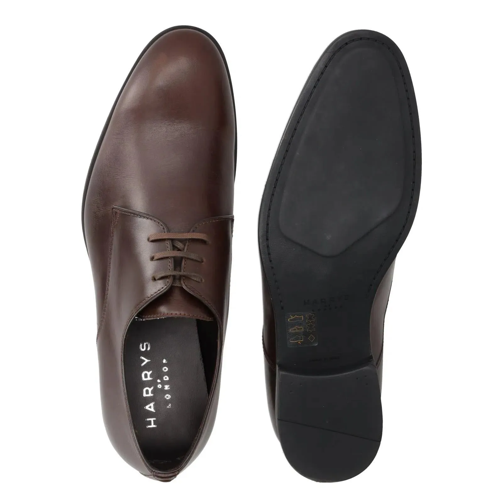 Harrys Of London Christopher R Polished Leather Derby Shoe Dark Brown