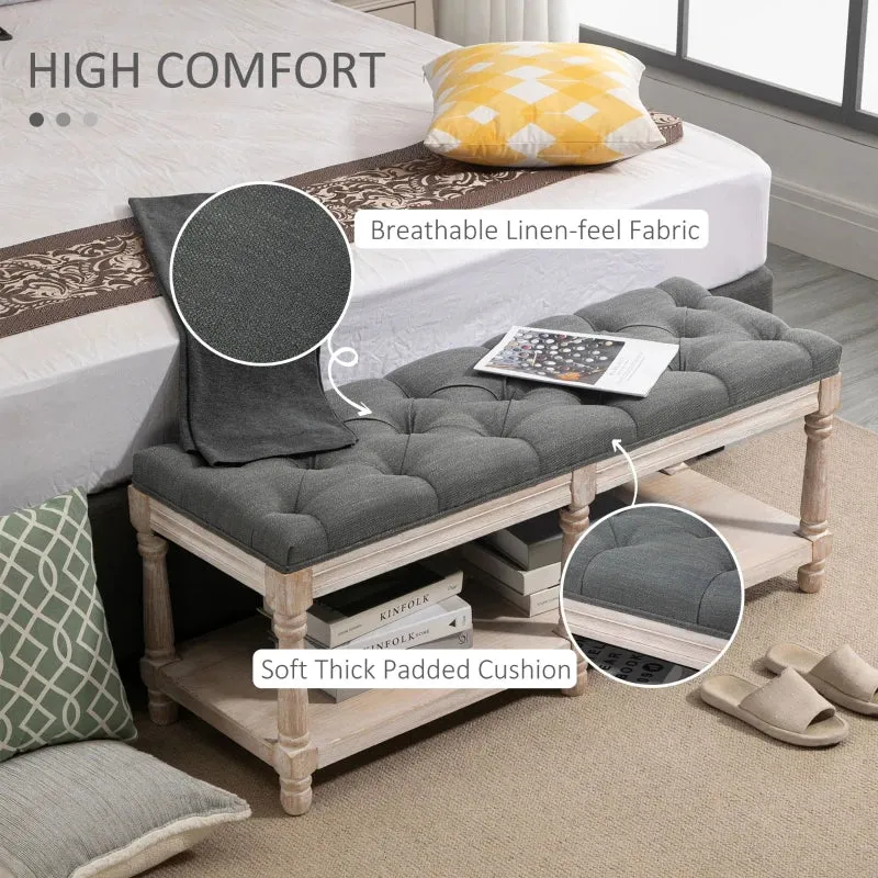 HOMCOM Vintage Shoe Benches with Top Cushion 115x40x48cm - Grey