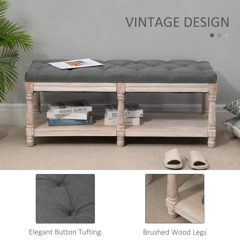 HOMCOM Vintage Shoe Benches with Top Cushion 115x40x48cm - Grey
