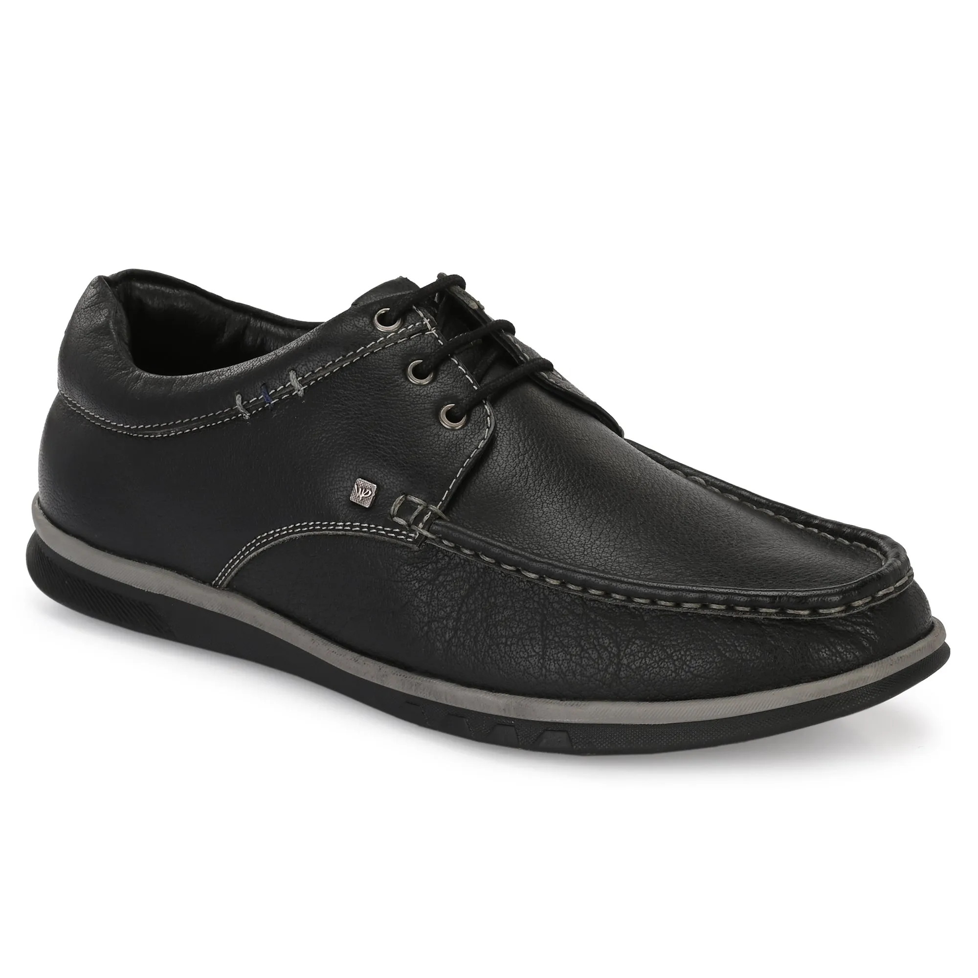 Men Premium Leather Black Casual Derby Shoes (Danial-55)