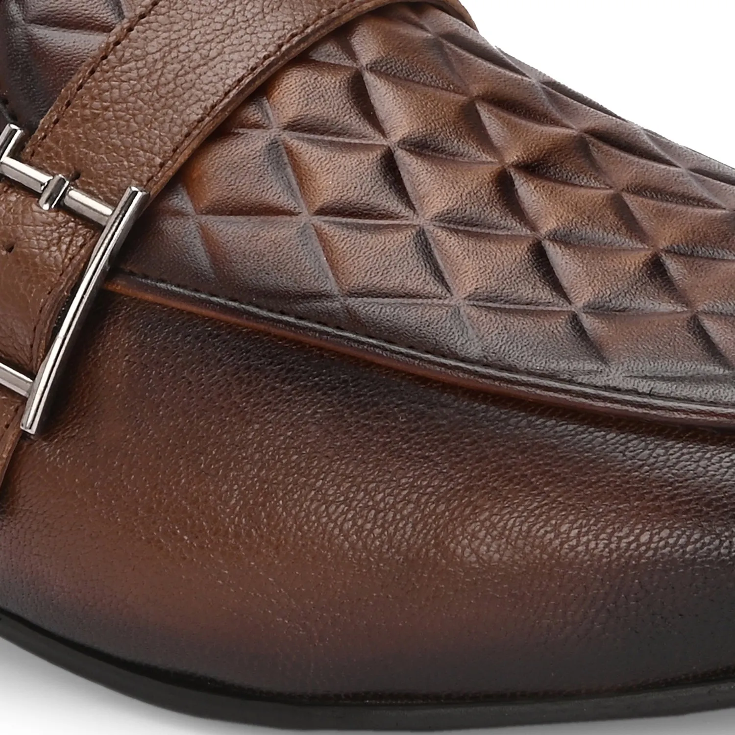 Men Premium Leather Quilted Pattern Penny Loafers with Tunit Sole (Speed-05-Cognac)