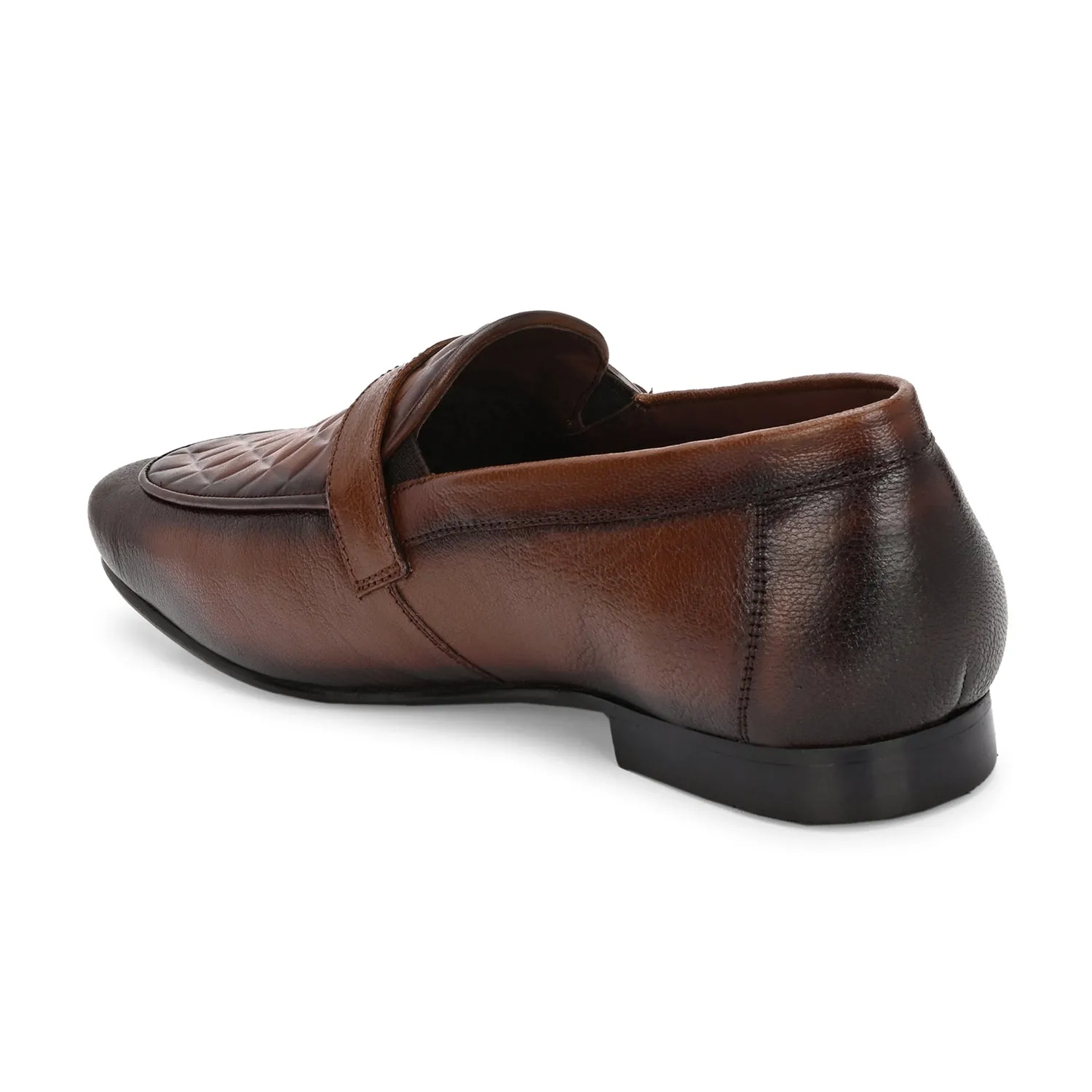 Men Premium Leather Quilted Pattern Penny Loafers with Tunit Sole (Speed-05-Cognac)