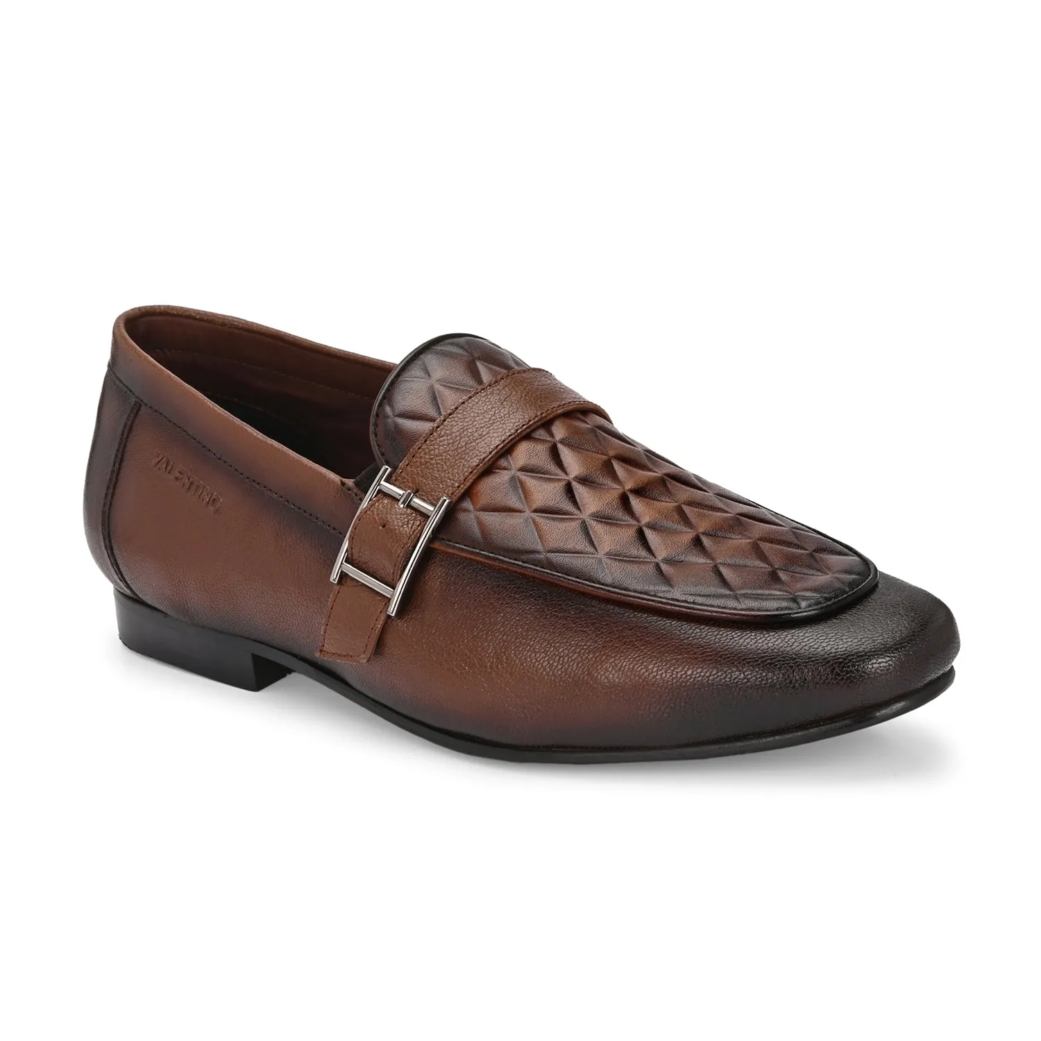 Men Premium Leather Quilted Pattern Penny Loafers with Tunit Sole (Speed-05-Cognac)