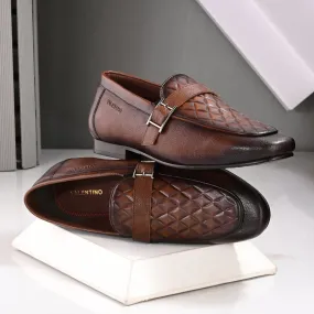 Men Premium Leather Quilted Pattern Penny Loafers with Tunit Sole (Speed-05-Cognac)