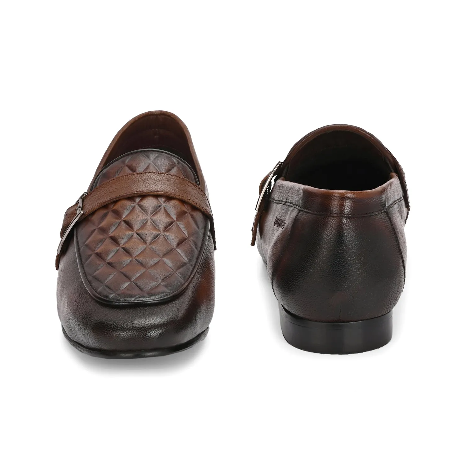 Men Premium Leather Quilted Pattern Penny Loafers with Tunit Sole (Speed-05-Cognac)