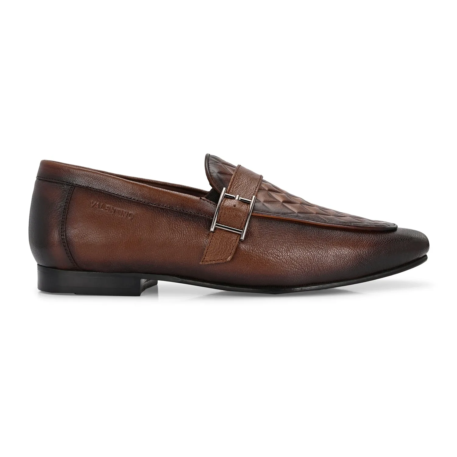 Men Premium Leather Quilted Pattern Penny Loafers with Tunit Sole (Speed-05-Cognac)