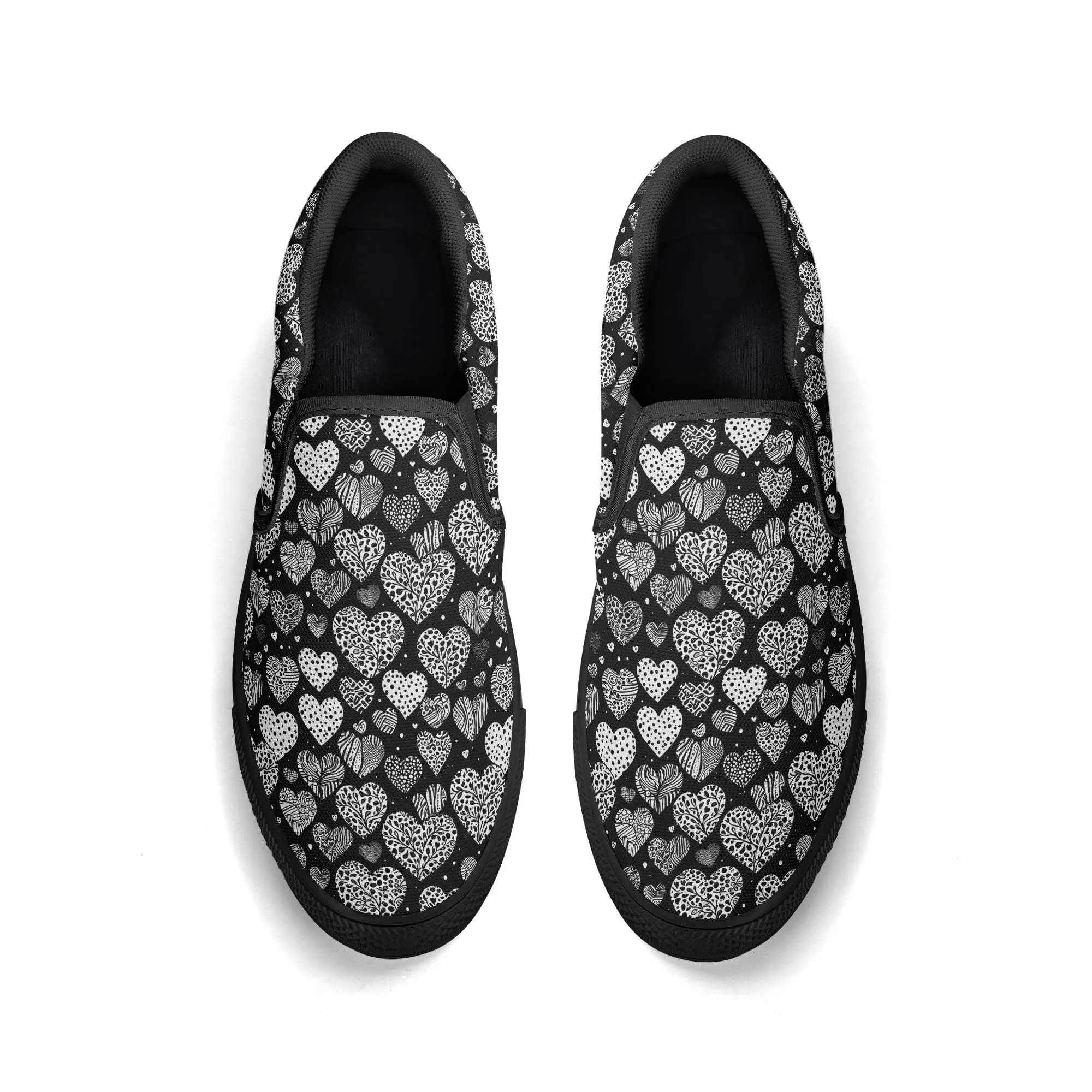 Mens Black and White Hearts Rubber Slip On Shoes