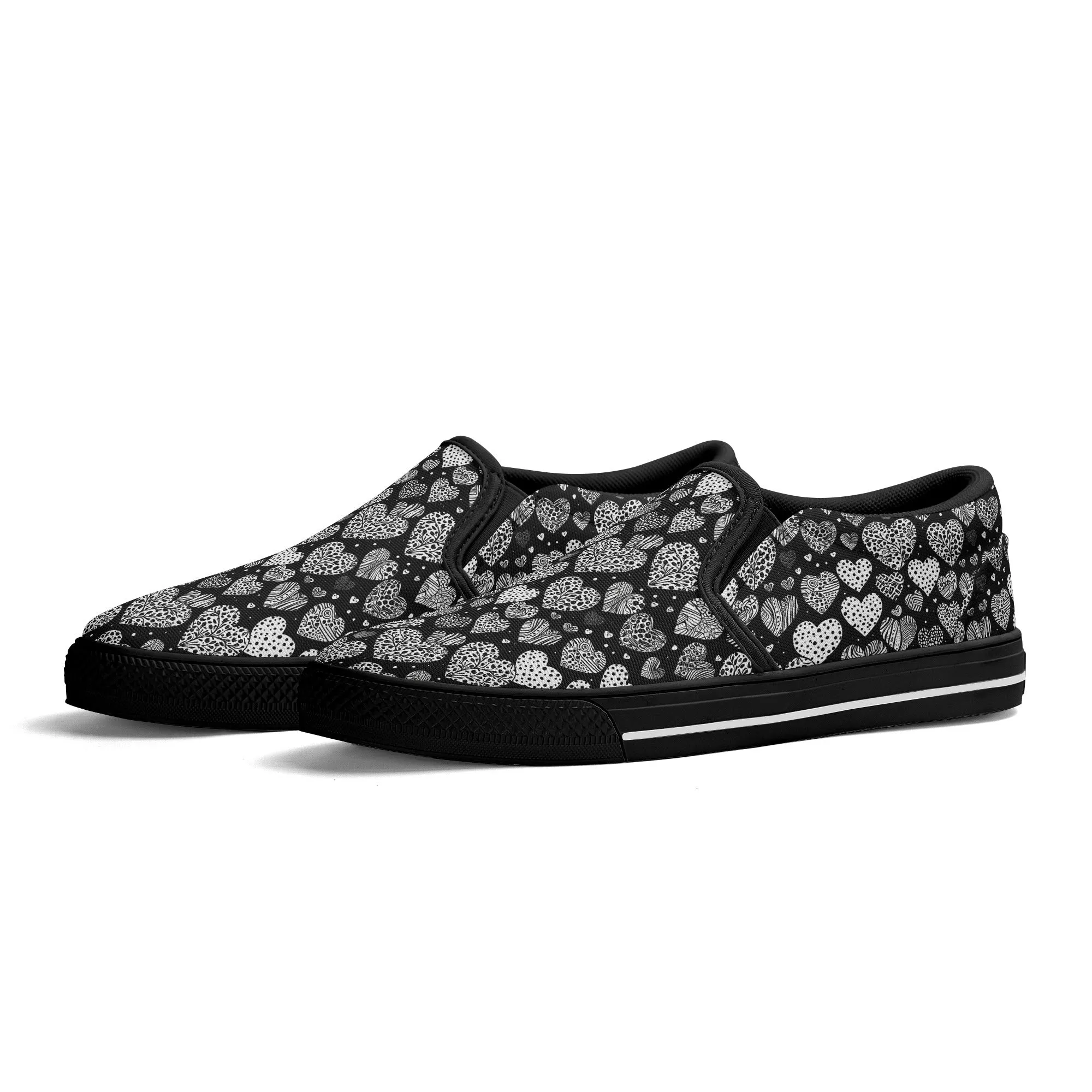Mens Black and White Hearts Rubber Slip On Shoes