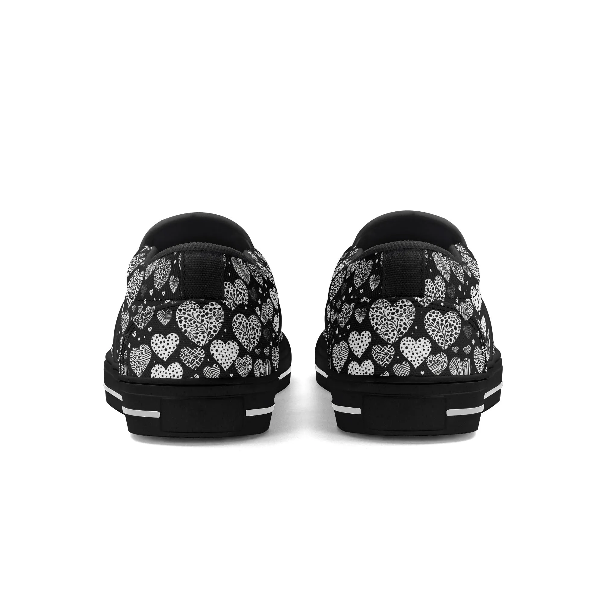Mens Black and White Hearts Rubber Slip On Shoes