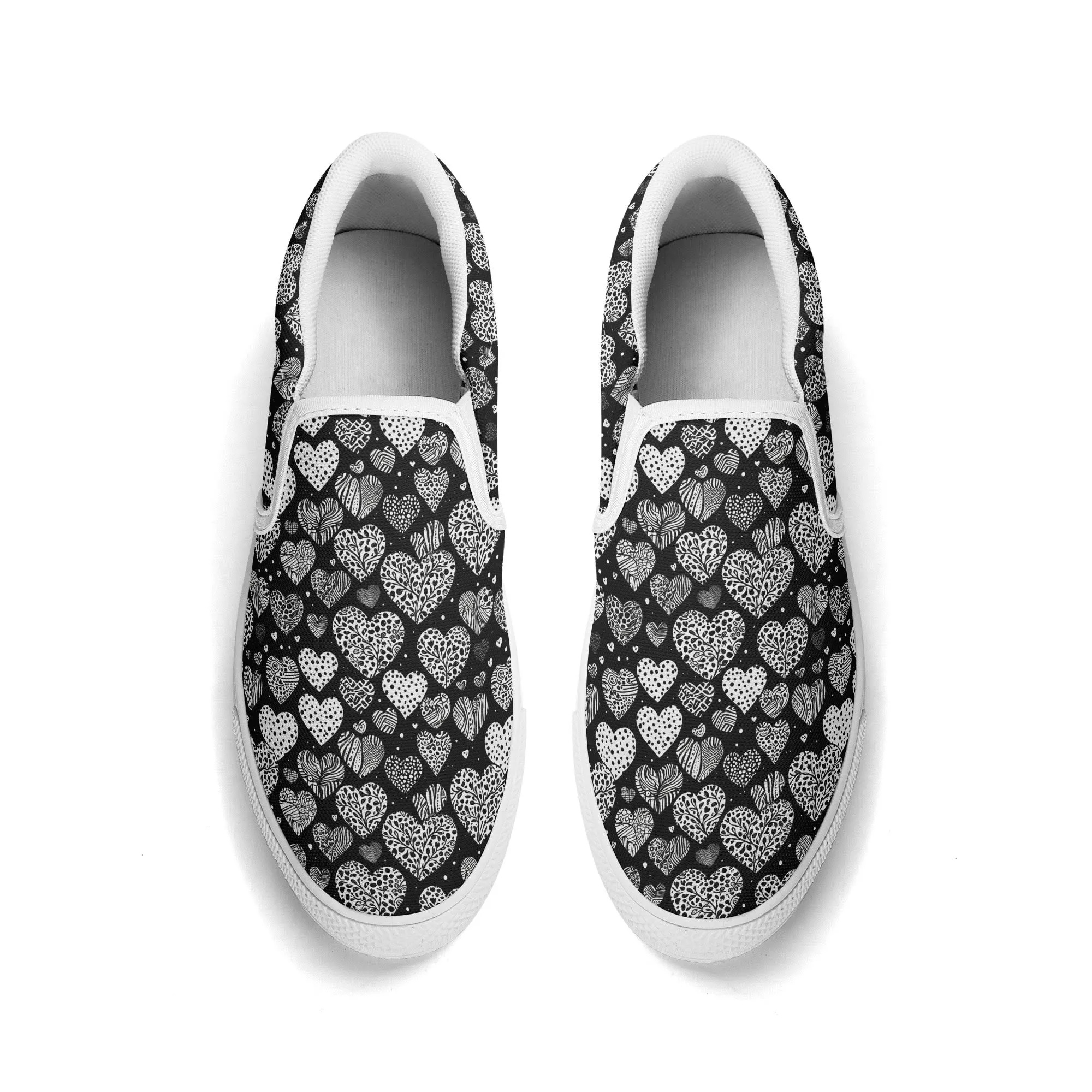 Mens Black and White Hearts Rubber Slip On Shoes