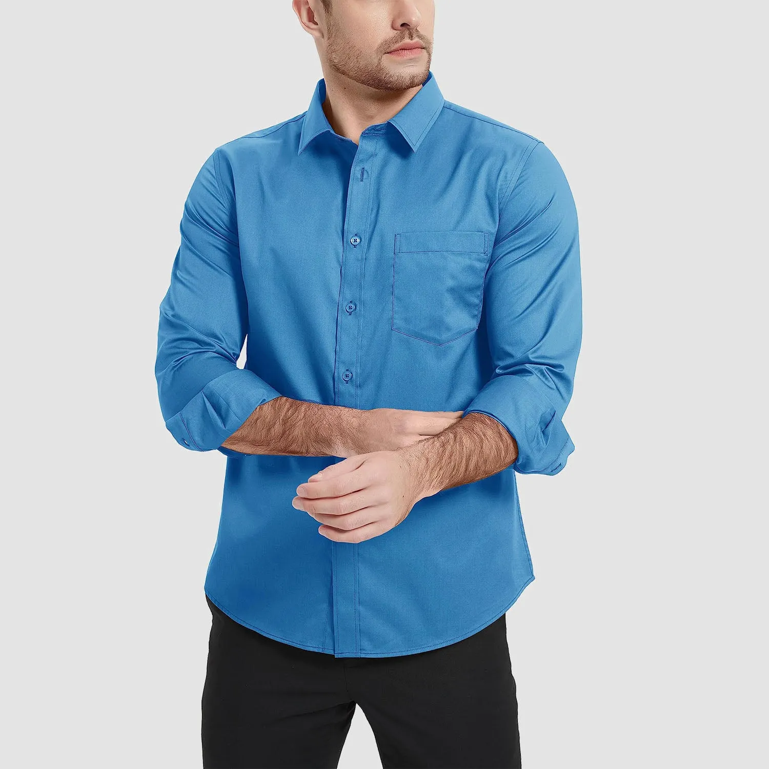 Men's Long Sleeve Dress Shirts Regular Fit Business Shirt