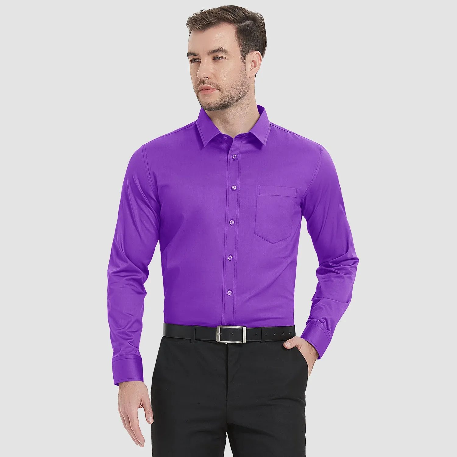 Men's Long Sleeve Dress Shirts Regular Fit Business Shirt
